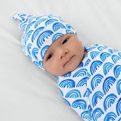Blue Rainbows Swaddle & Hat Set