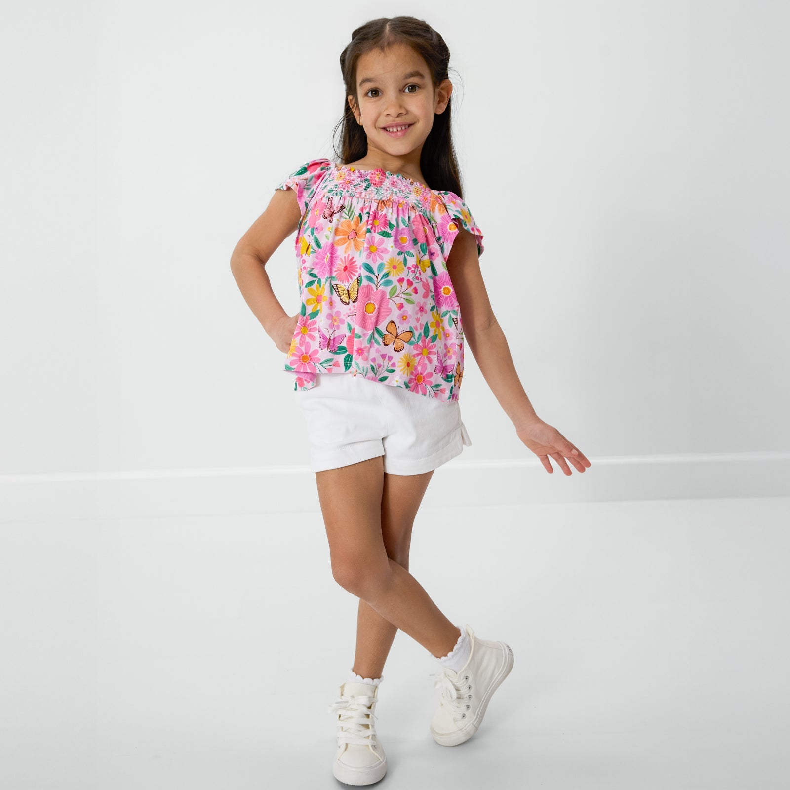Butterfly Blooms Smocked Flutter Top