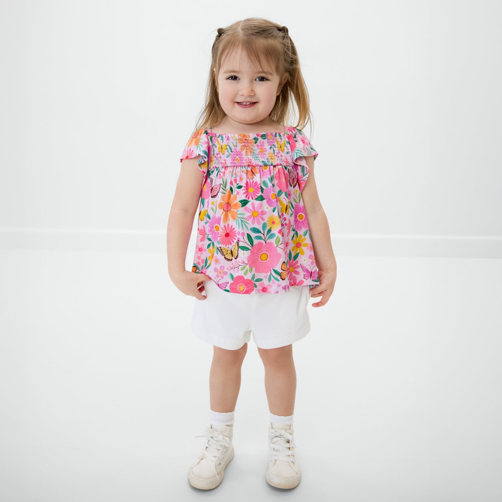 Butterfly Blooms Smocked Flutter Top