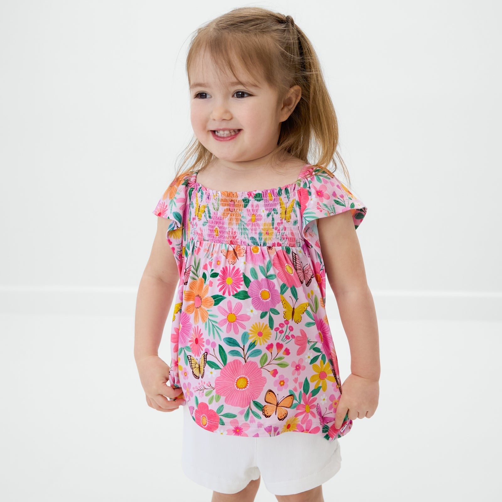 Butterfly Blooms Smocked Flutter Top