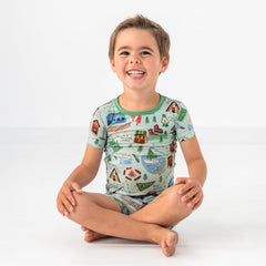 Green Camp Sleepies Two-Piece Short Sleeve & Shorts Pajama Set
