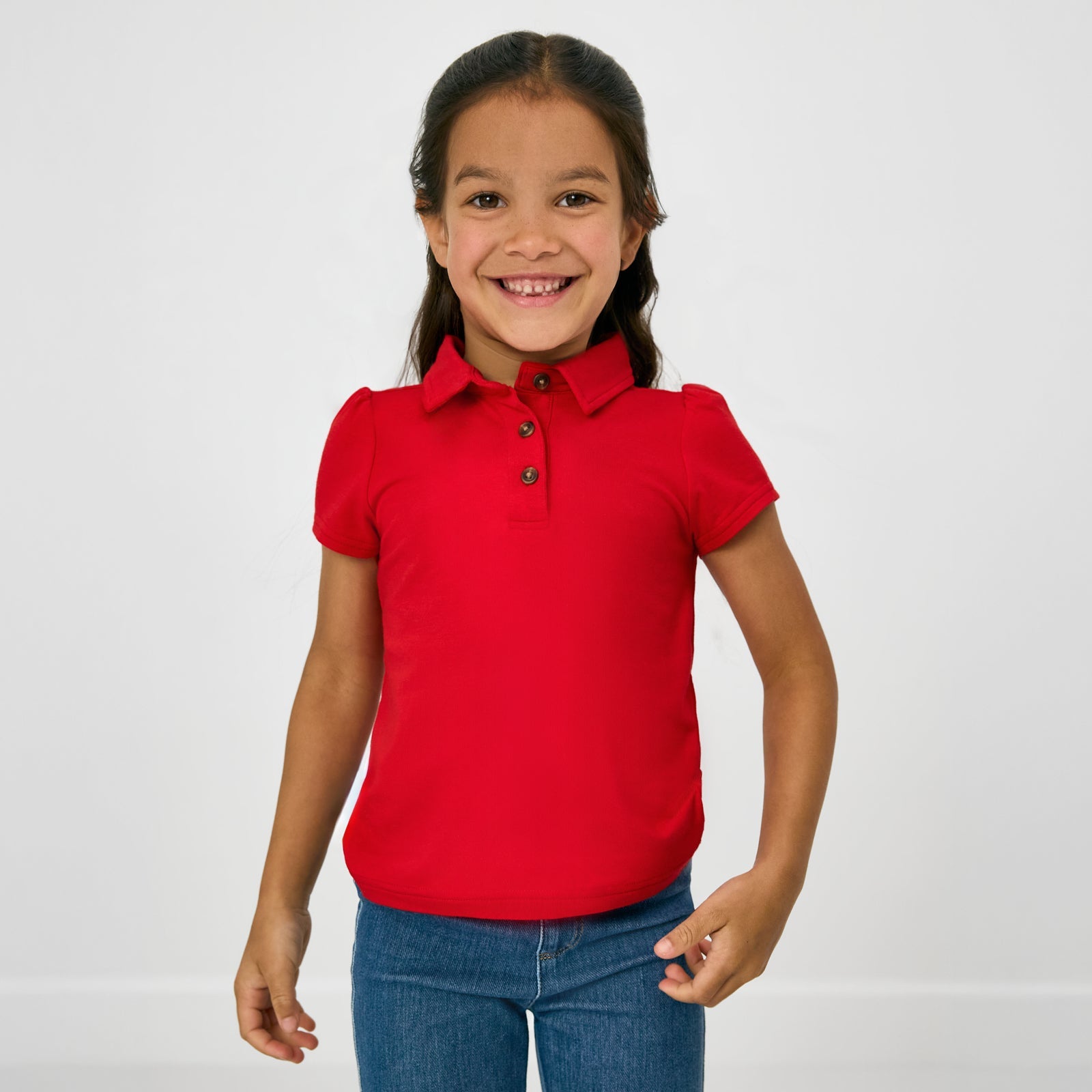 Candy Red Puff Sleeve Polo