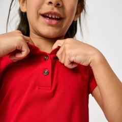 Candy Red Puff Sleeve Polo