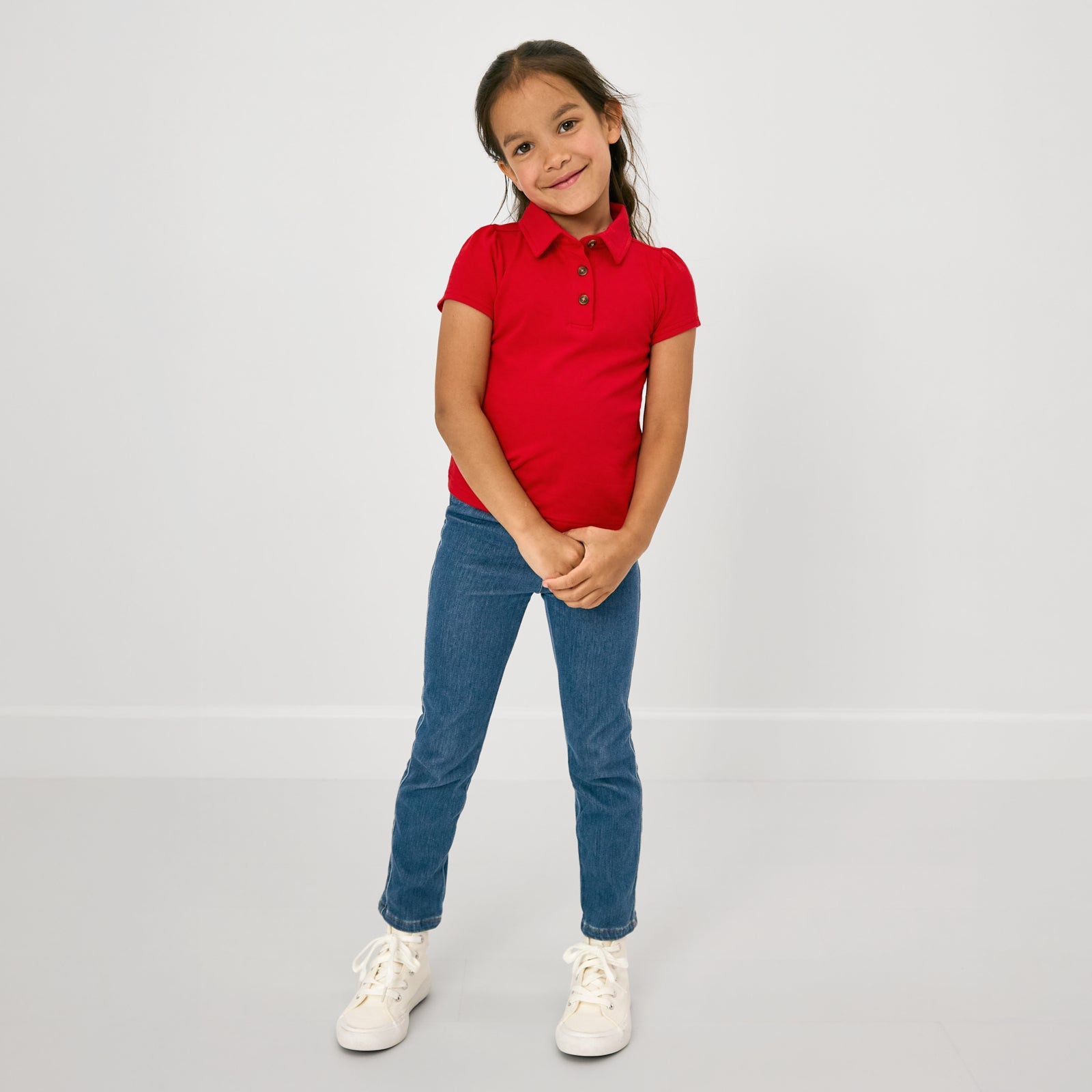 Candy Red Puff Sleeve Polo