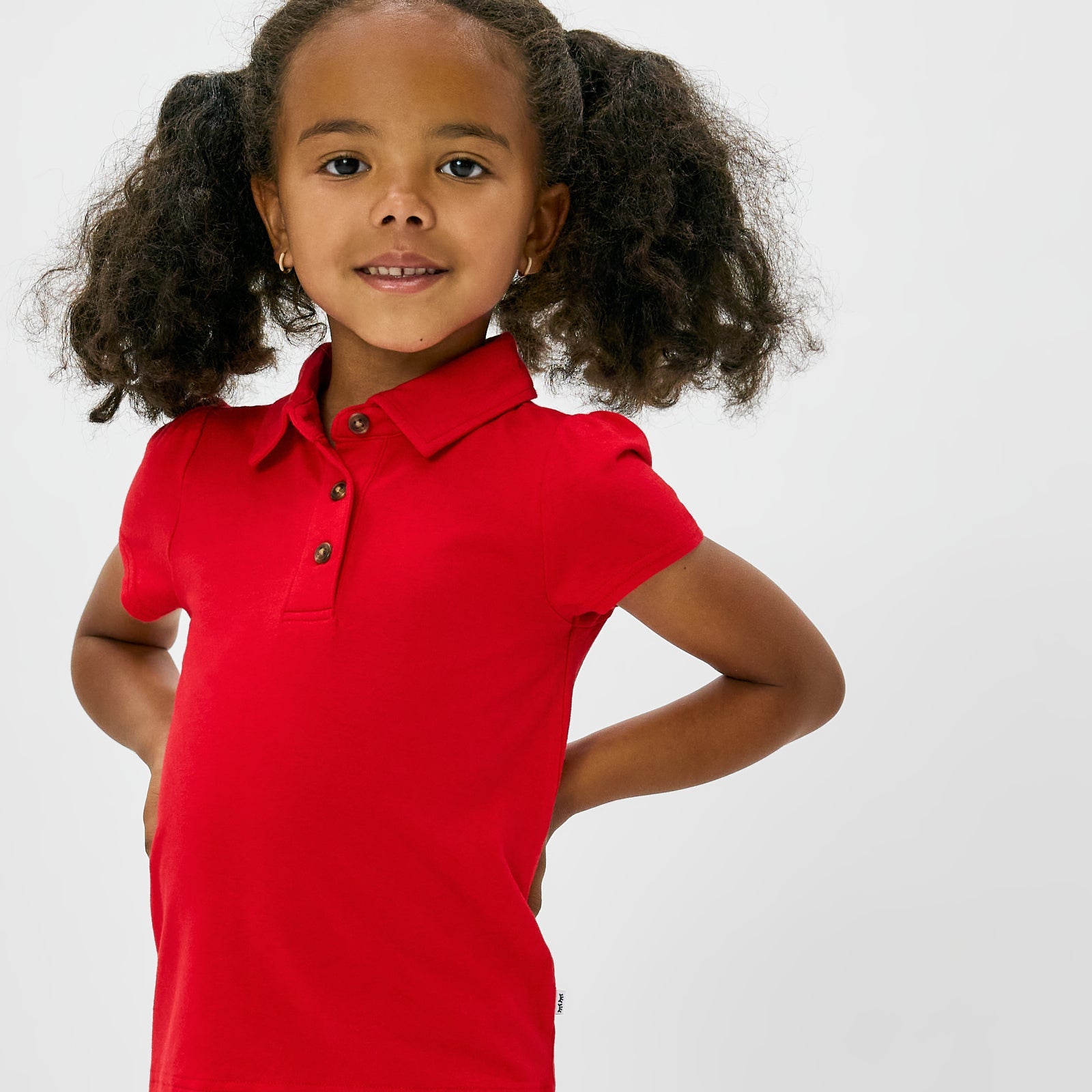 Candy Red Puff Sleeve Polo