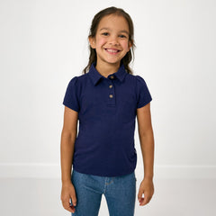 Classic Navy Puff Sleeve Polo