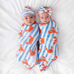 Crustacean Crew Swaddle & Luxe Bow Headband Set