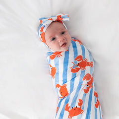 Crustacean Crew Swaddle & Luxe Bow Headband Set