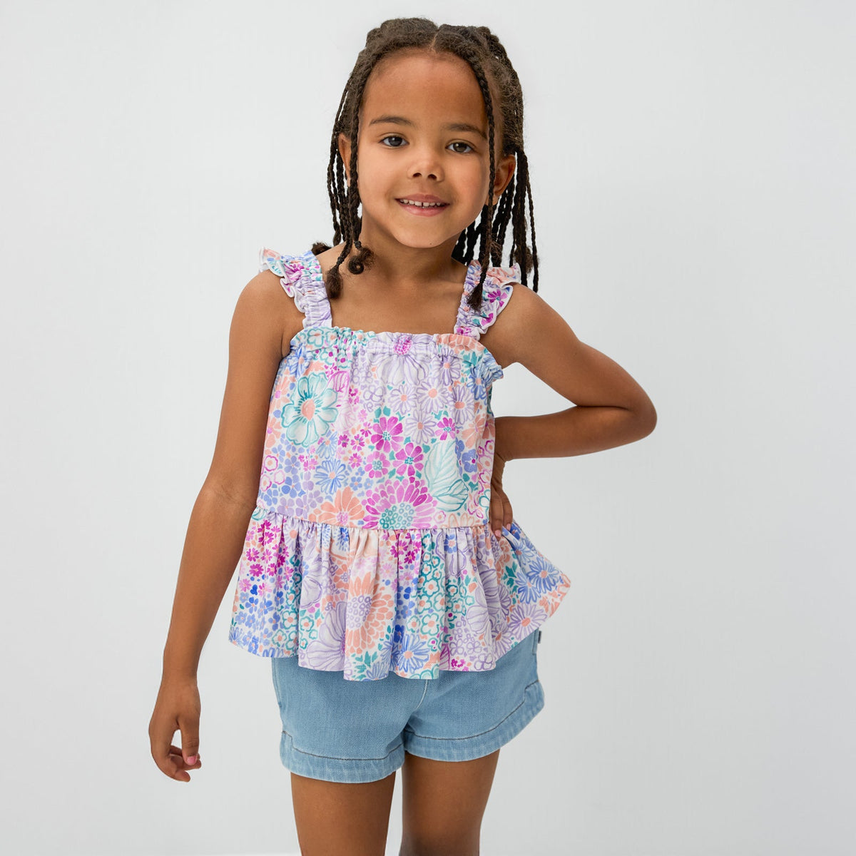 Doodle Blooms Peplum Flutter Tank