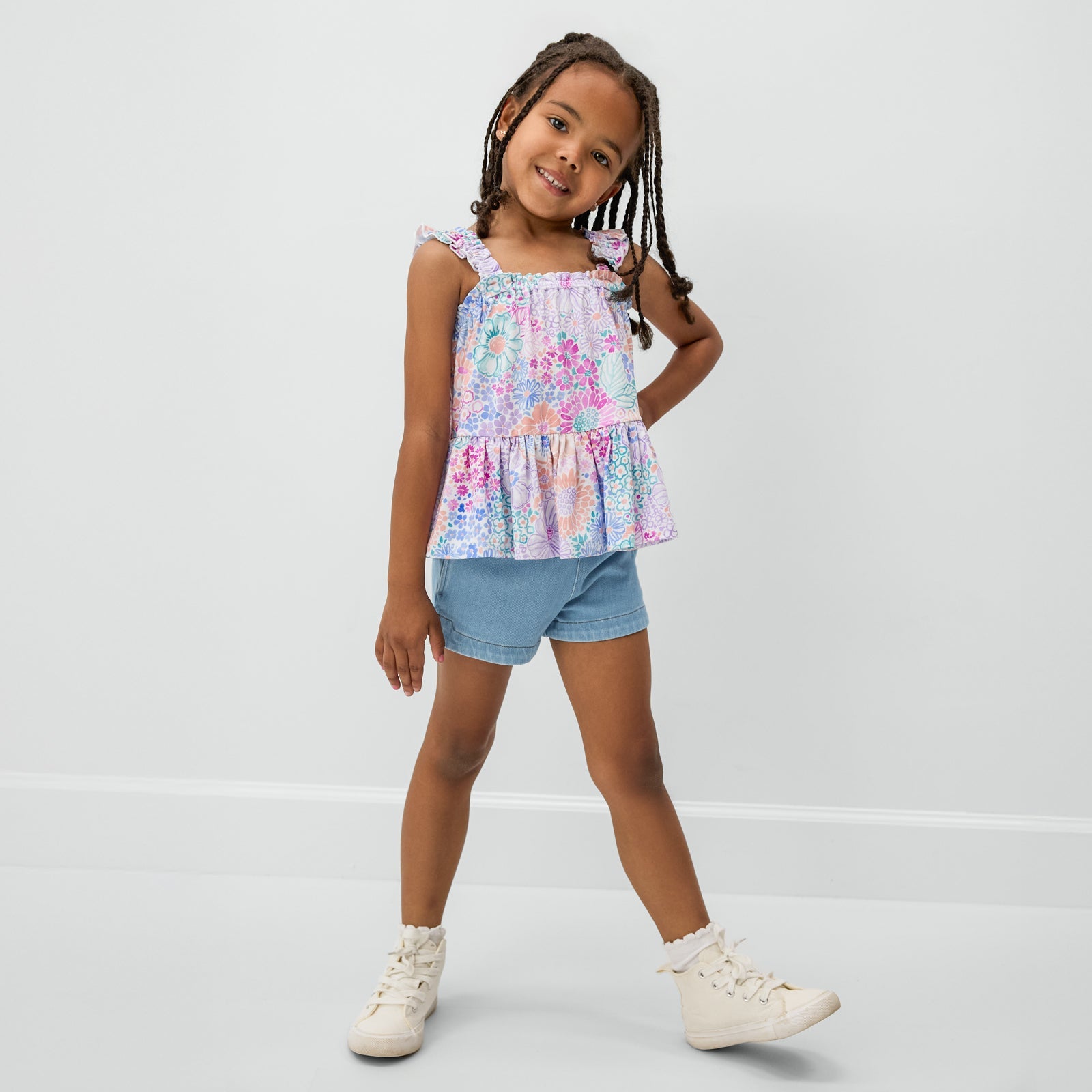 Doodle Blooms Peplum Flutter Tank