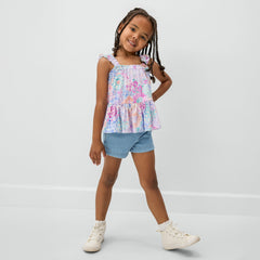 Doodle Blooms Peplum Flutter Tank