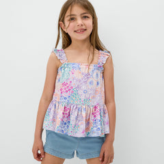 Doodle Blooms Peplum Flutter Tank
