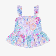 Doodle Blooms Peplum Flutter Tank