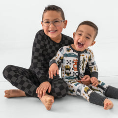 Monochrome Checks Two-Piece Pajama Set