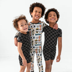 Monochrome Checks Two-Piece Short Sleeve & Shorts Pajama Set