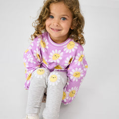 Light Heather Gray Daisy Patch Legging