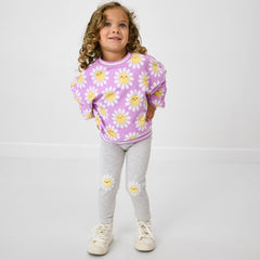 Light Heather Gray Daisy Patch Legging