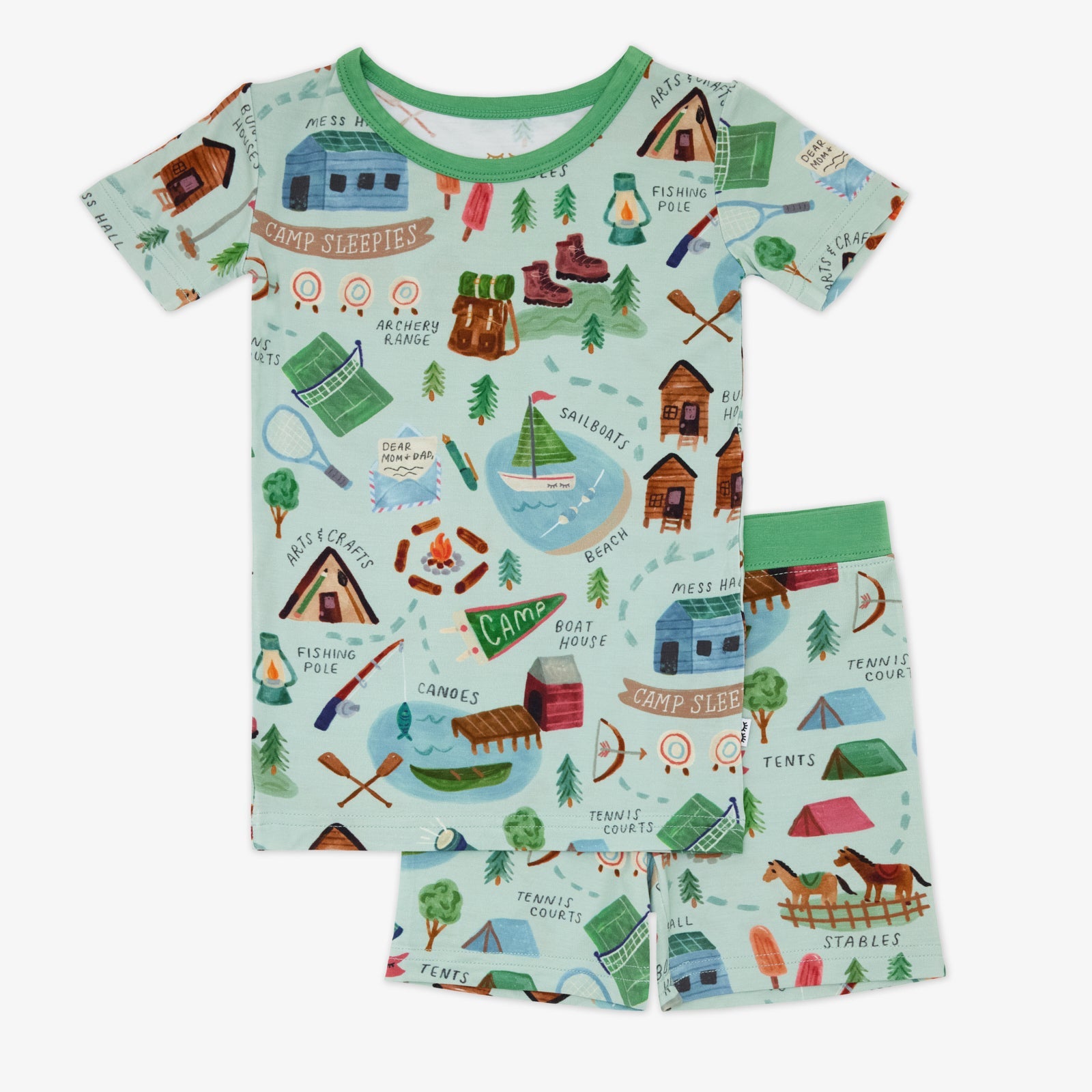 Green Camp Sleepies Two-Piece Short Sleeve & Shorts Pajama Set
