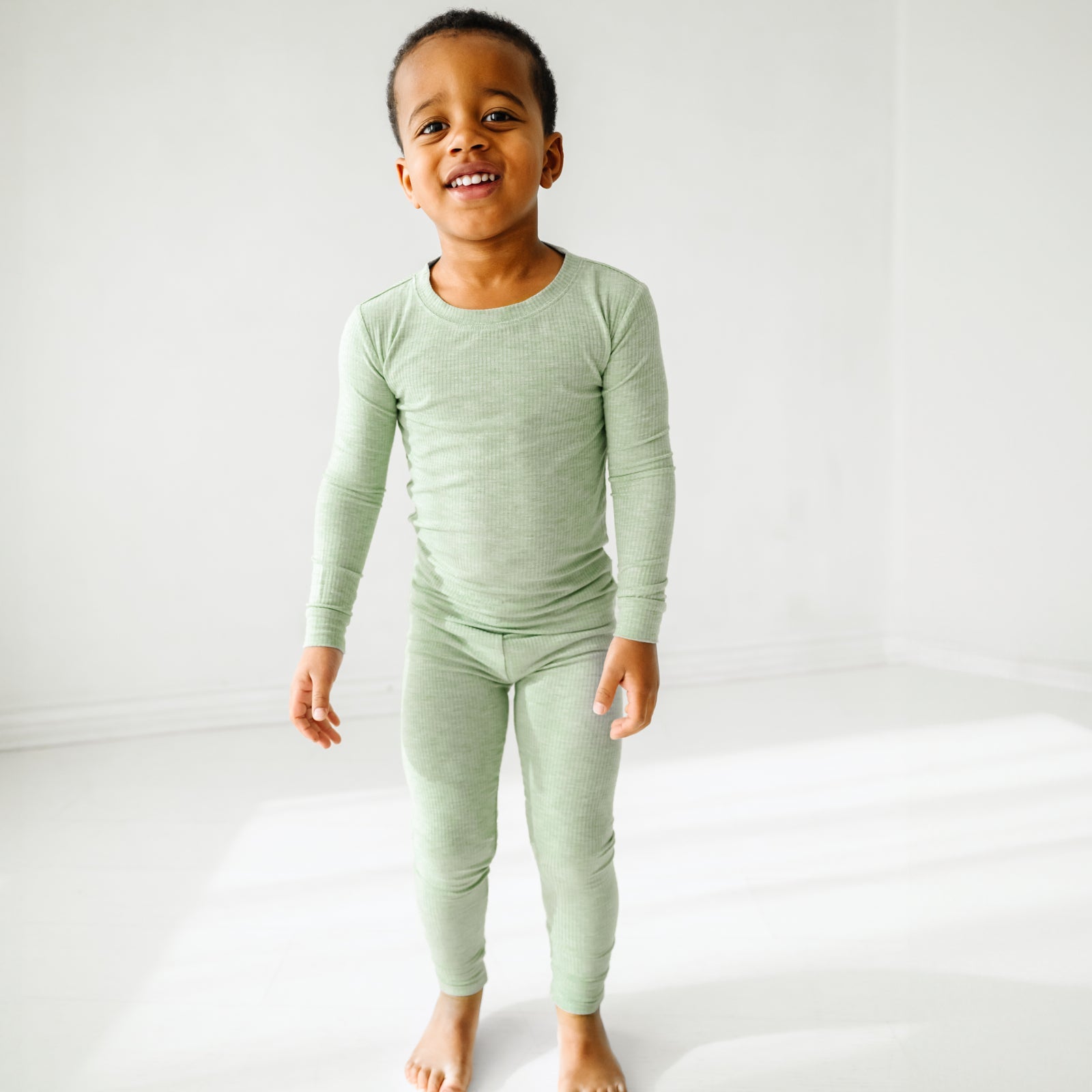Heather Sage Ribbed Two-Piece Pajama Set