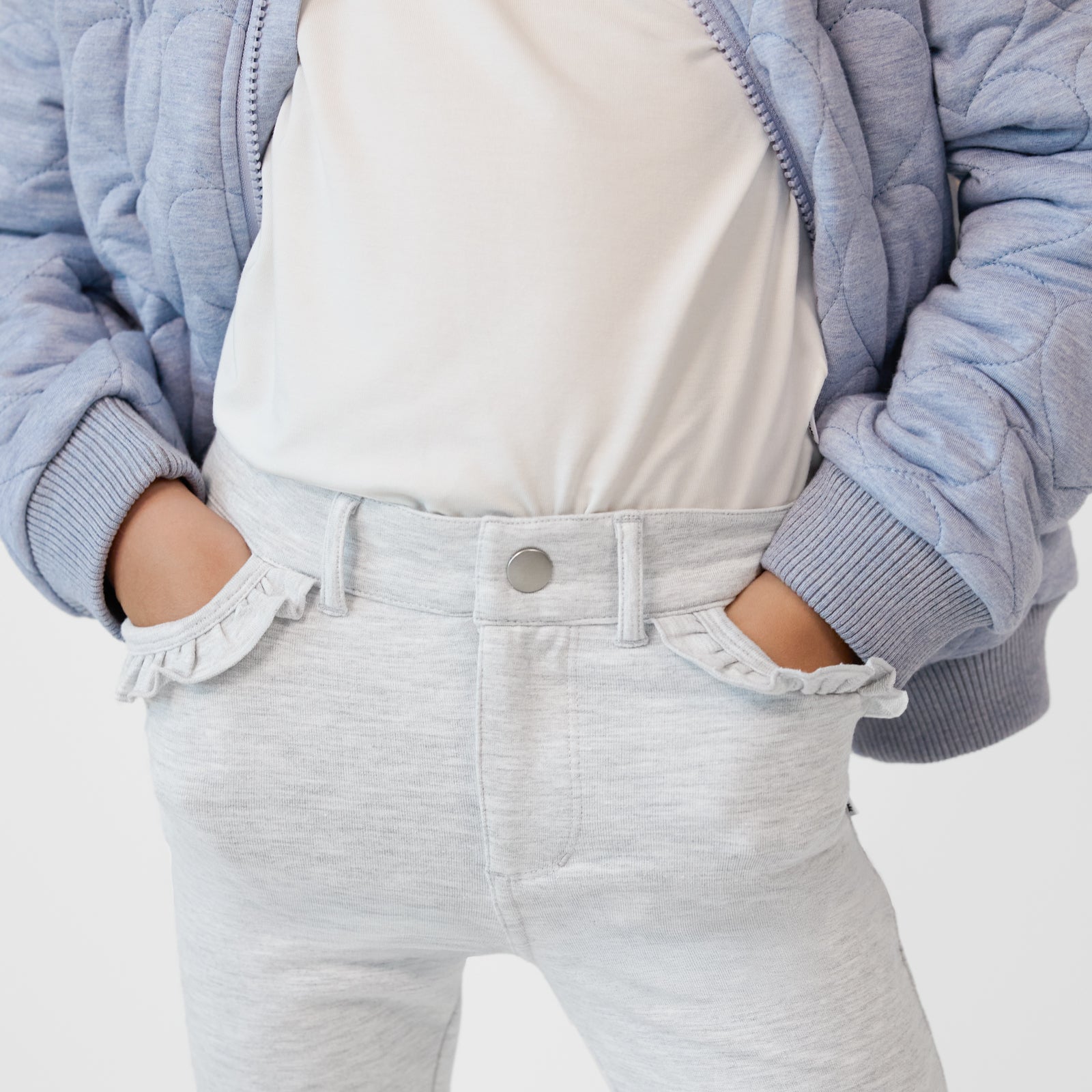 Light Heather Gray Ruffle Heart Pocket Pants