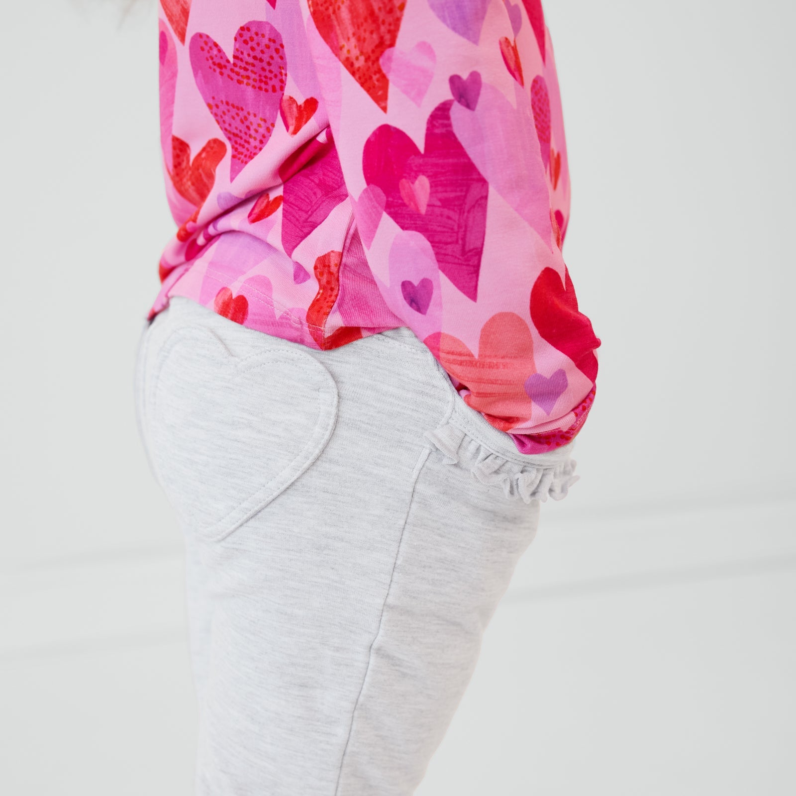 Light Heather Gray Ruffle Heart Pocket Pants