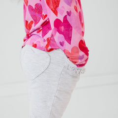 Light Heather Gray Ruffle Heart Pocket Pants