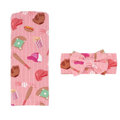 Pink All Stars Swaddle & Luxe Bow Headband Set
