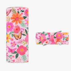 Butterfly Blooms Swaddle & Luxe Bow Headband Set