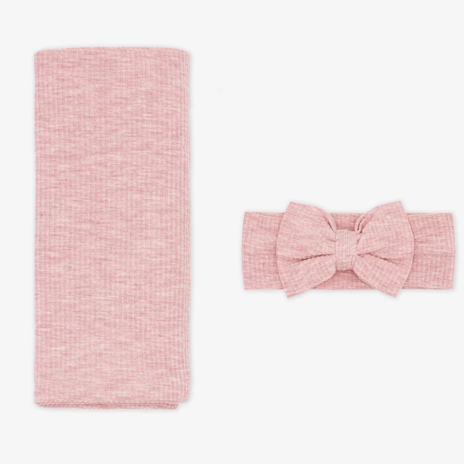 Heather Mauve Ribbed Swaddle & Luxe Bow Headband Set