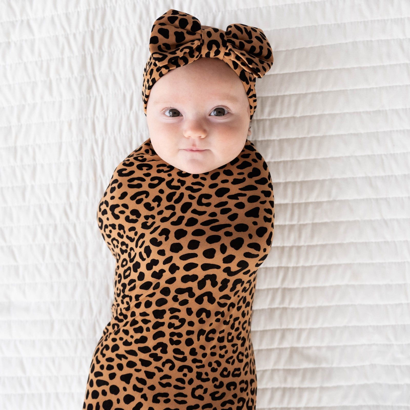Classic Leopard Swaddle & Luxe Bow Headband Set