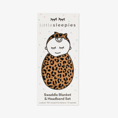 Classic Leopard Swaddle & Luxe Bow Headband Set