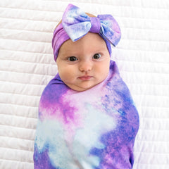 Purple Watercolor Swaddle & Luxe Bow Headband Set