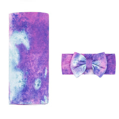 Purple Watercolor Swaddle & Luxe Bow Headband Set