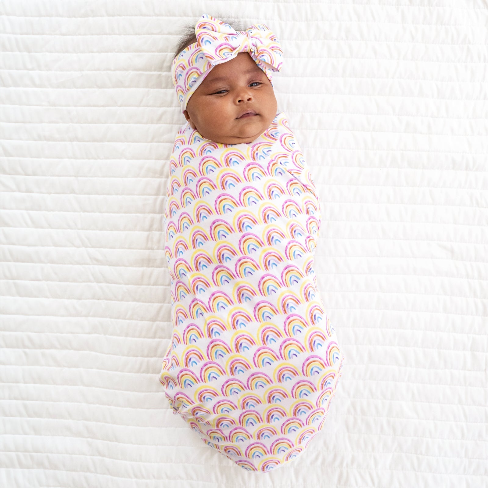 Pastel Rainbows Swaddle & Luxe Bow Headband Set