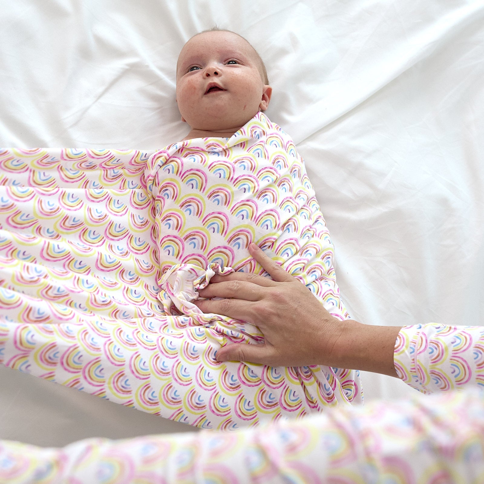 Pastel Rainbows Swaddle & Luxe Bow Headband Set