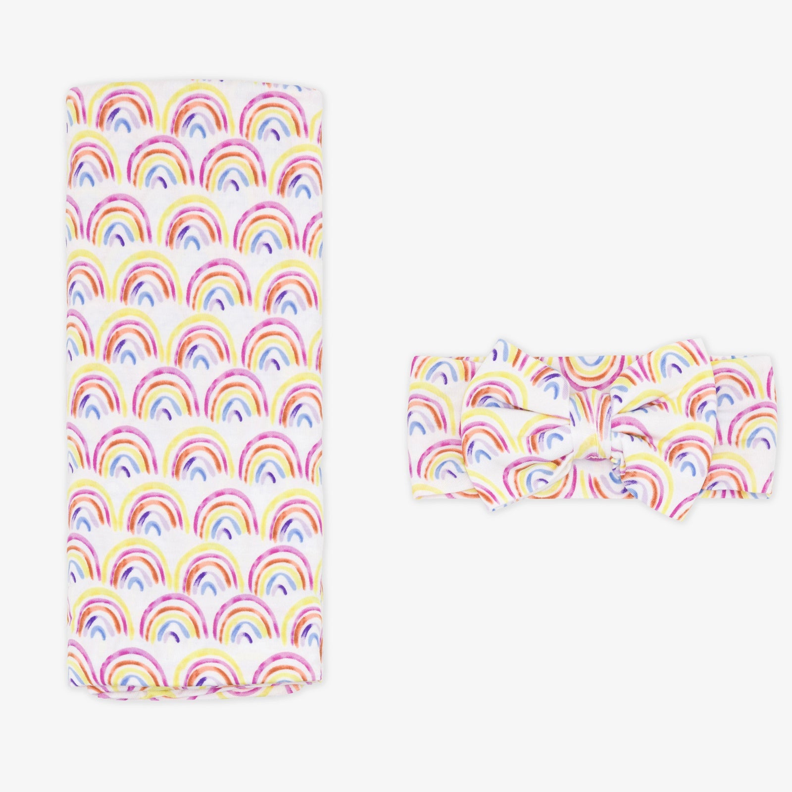 Pastel Rainbows Swaddle & Luxe Bow Headband Set