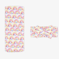 Pastel Rainbows Swaddle & Luxe Bow Headband Set