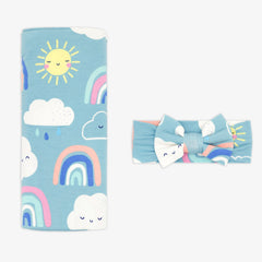 Sunny Skies Swaddle & Luxe Bow Headband Set