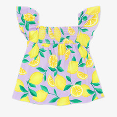 Lavender Sunny Citrus Smocked Flutter Top