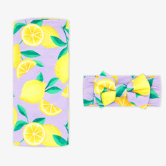 Lavender Sunny Citrus Swaddle & Luxe Bow Headband Set