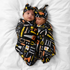Little Builders Swaddle & Luxe Bow Headband Set