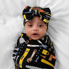 Little Builders Swaddle & Luxe Bow Headband Set