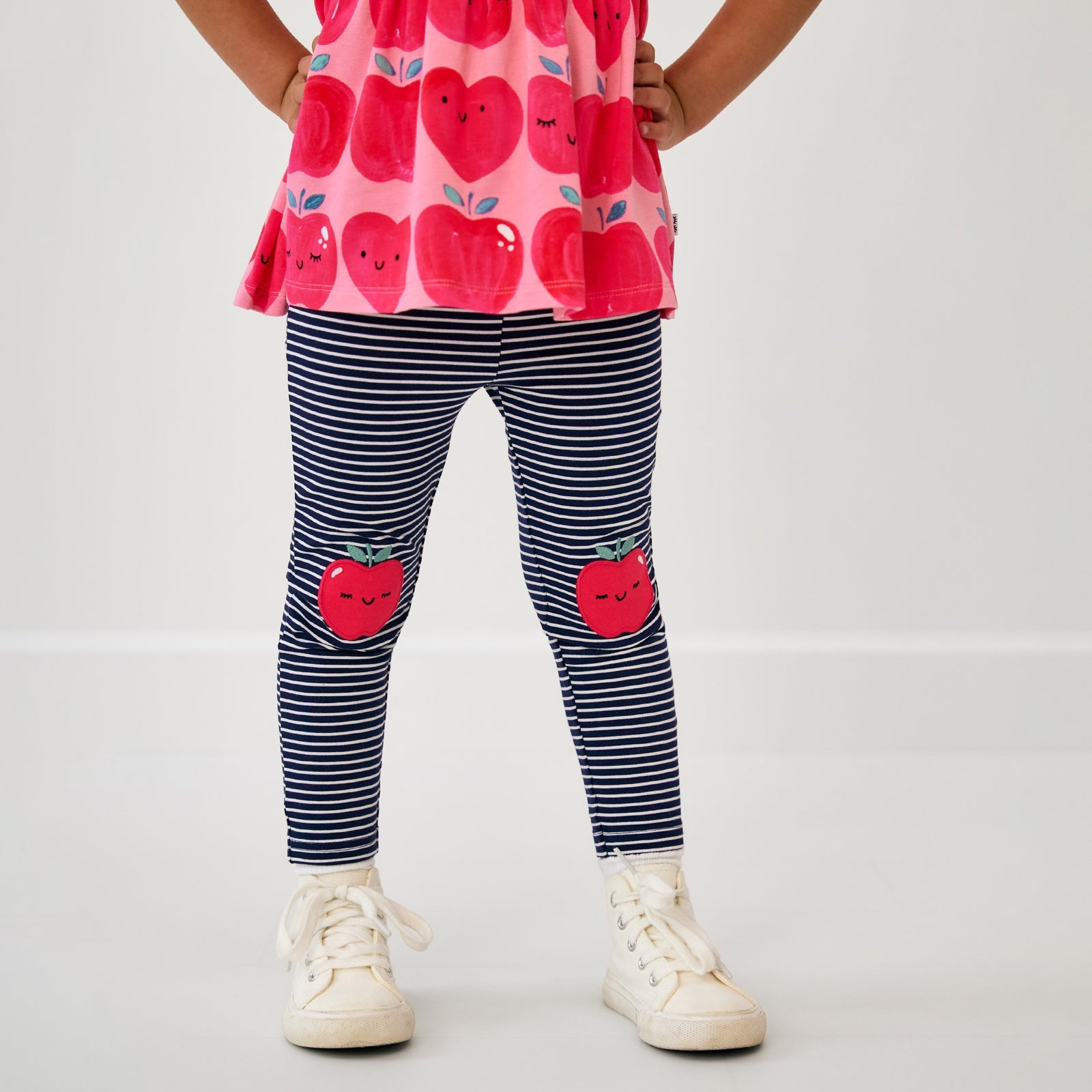Mini Navy Stripe Apple Patch Legging