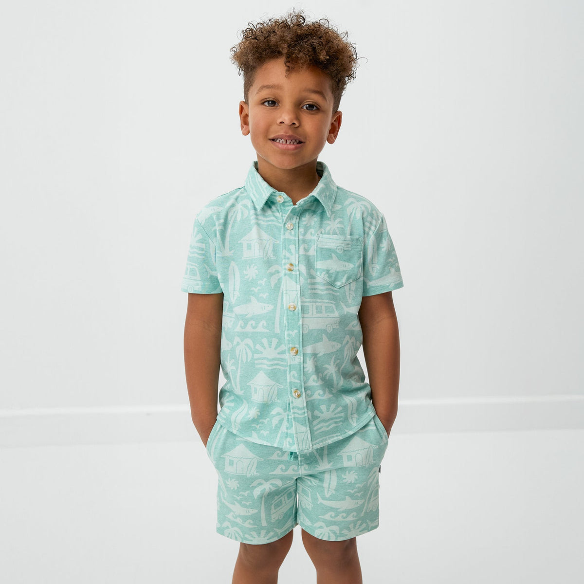 Mint Surf Shack Button Down Polo