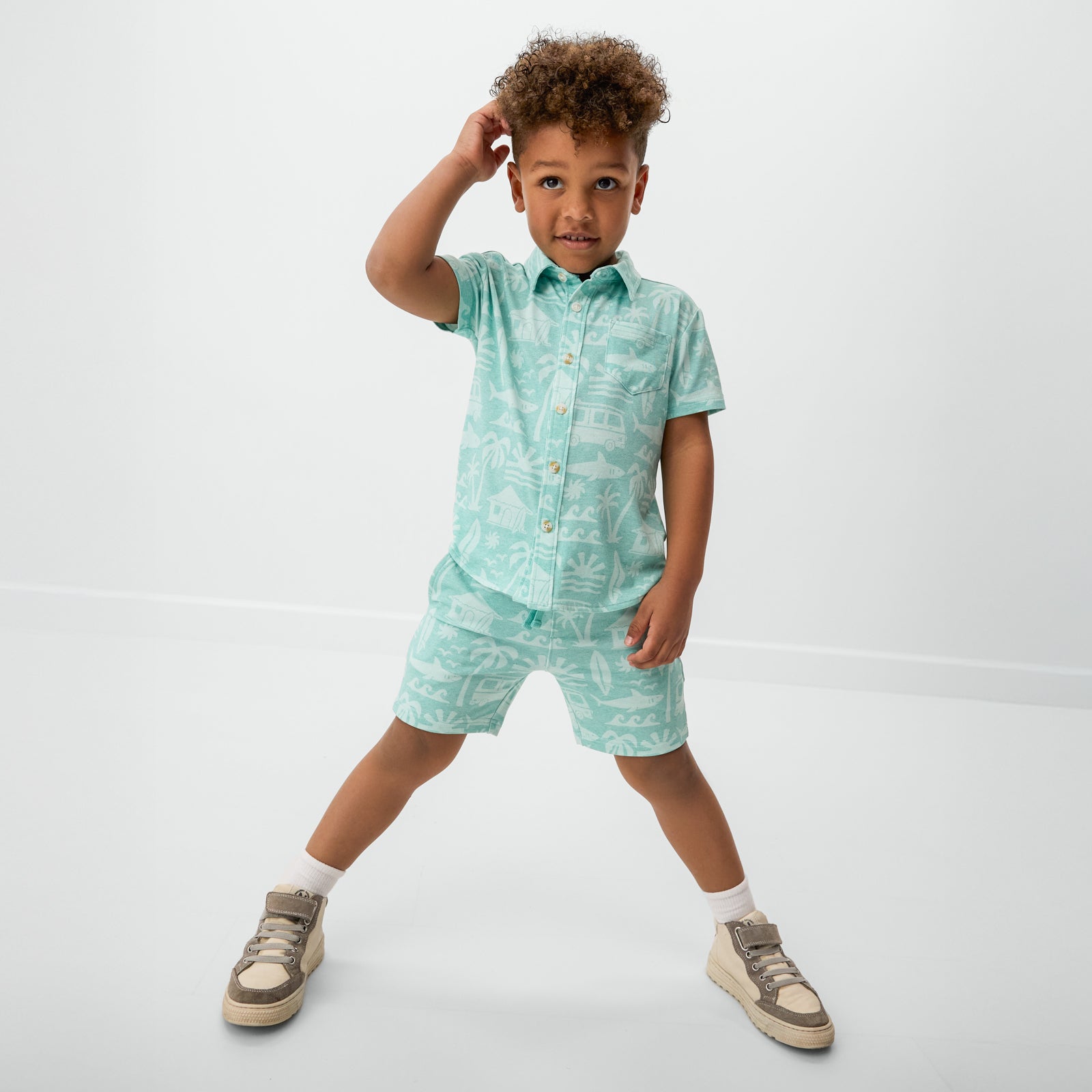 Mint Surf Shack Button Down Polo