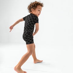 Monochrome Checks Two-Piece Short Sleeve & Shorts Pajama Set