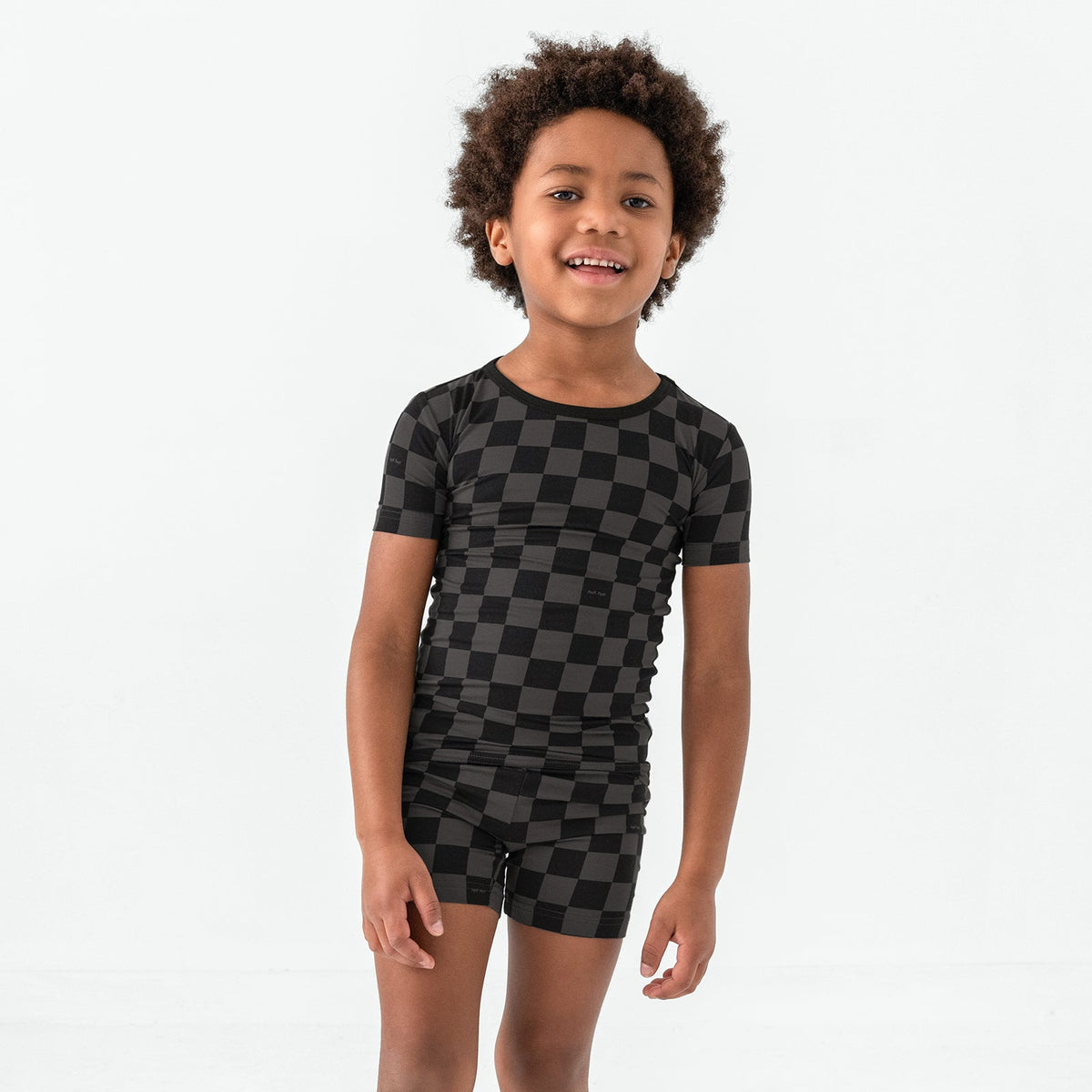 Monochrome Checks Two-Piece Short Sleeve & Shorts Pajama Set