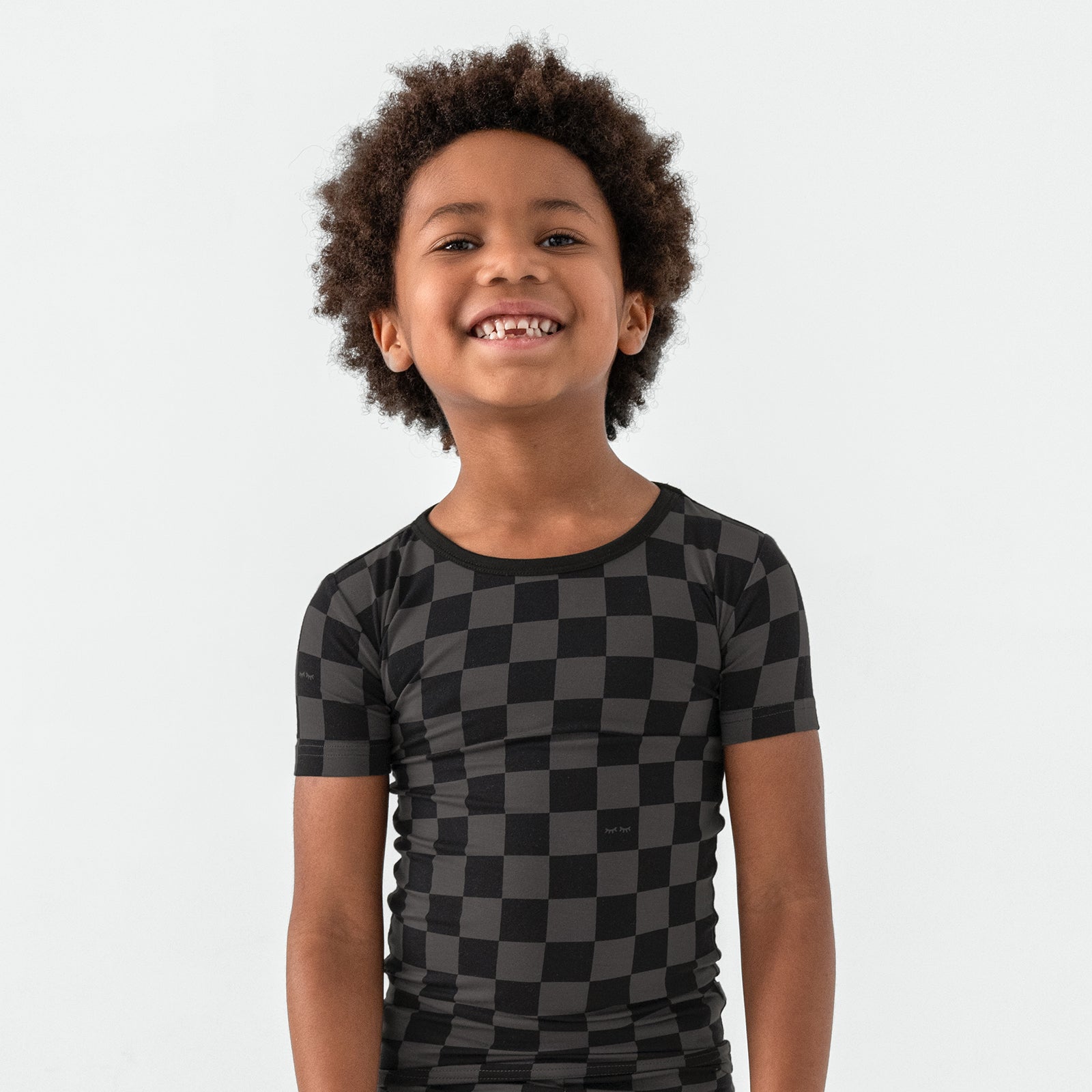 Monochrome Checks Two-Piece Short Sleeve & Shorts Pajama Set