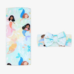 Mystic Mermaids Swaddle & Luxe Bow Headband Set