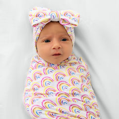 Pastel Rainbows Swaddle & Luxe Bow Headband Set